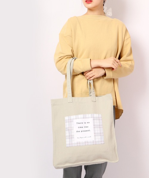 セール】JUNESELECT チェックポケットマチ付きキャンバストート  