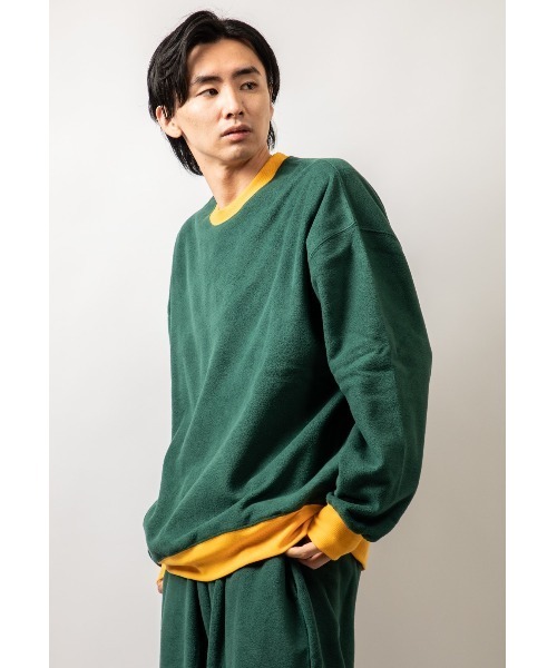 Beno（ビーノ）の「カラーマイクロフリース ビッグシルエット  リンガートレーナー（スウェット・メンズ・ホワイト/ブラック/パープル/イエロー/ブルー/グリーン・M/L）」の3枚目の写真