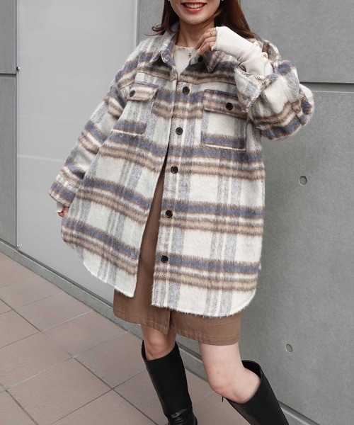 CORNERS(コーナーズ)の「シャギーチェックシャツジャケット(シャツ/ブラウス・レディース・ブルー/アイボリー・M)」の2枚目の写真