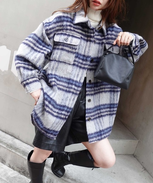 CORNERS(コーナーズ)の「シャギーチェックシャツジャケット(シャツ/ブラウス・レディース・ブルー/アイボリー・M)」の4枚目の写真