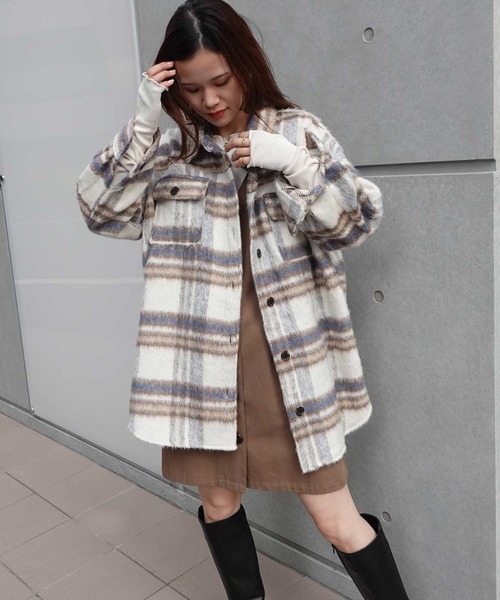 CORNERS(コーナーズ)の「シャギーチェックシャツジャケット(シャツ/ブラウス・レディース・ブルー/アイボリー・M)」の6枚目の写真