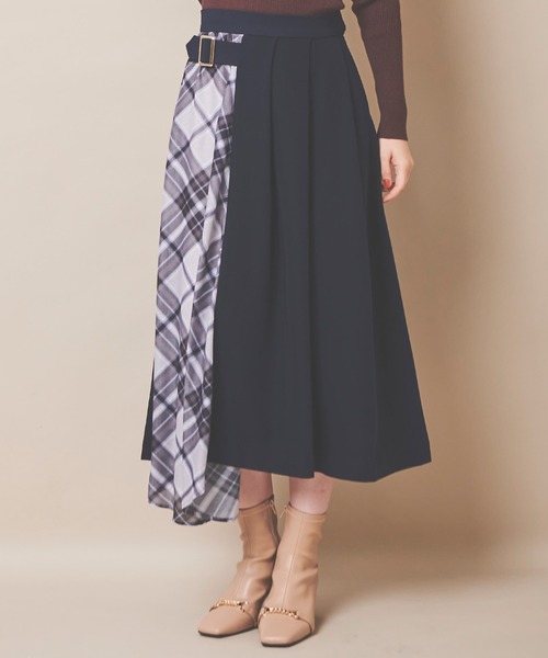 31 Sons de mode（トランテアン　ソン　ドゥ　モード）の「チェック切替タックスカート（スカート・レディース・ネイビー/ピンク/クリーム・36/38）」の3枚目の写真
