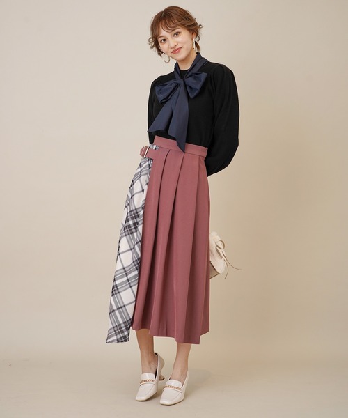 31 Sons de mode（トランテアン　ソン　ドゥ　モード）の「チェック切替タックスカート（スカート・レディース・ネイビー/ピンク/クリーム・36/38）」の12枚目の写真