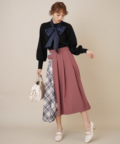 31 Sons de mode（トランテアン　ソン　ドゥ　モード）の「チェック切替タックスカート（スカート・レディース・ネイビー/ピンク/クリーム・36/38）」の16枚目の写真