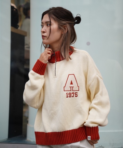 AVIREX（アヴィレックス）の「COLLEGE WAPPEN KINIT TOPS/ カレッジワッペンニットトップス（ニット/セーター・レディース・グリーン/オレンジ/ネイビー・F）」の14枚目の写真