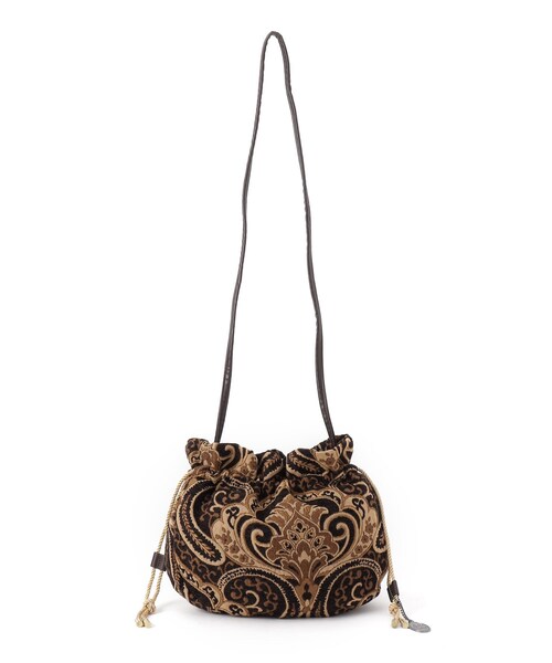 ローラアシュレイ 巾着ショルダーバッグ LAURAASHLEY(ローラアシュレイ) ショルダーバッグ - ベージュ×ブラウン