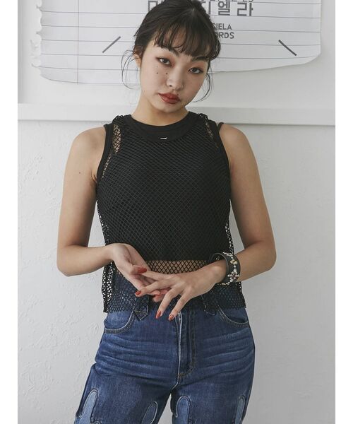 jouetie(ジュエティ)の「カラーアメスリブラトップ(タンクトップ・レディース・オフホワイト/ブラック/ピンク/グリーン/ブルー・MEDIUM)」の3枚目の写真