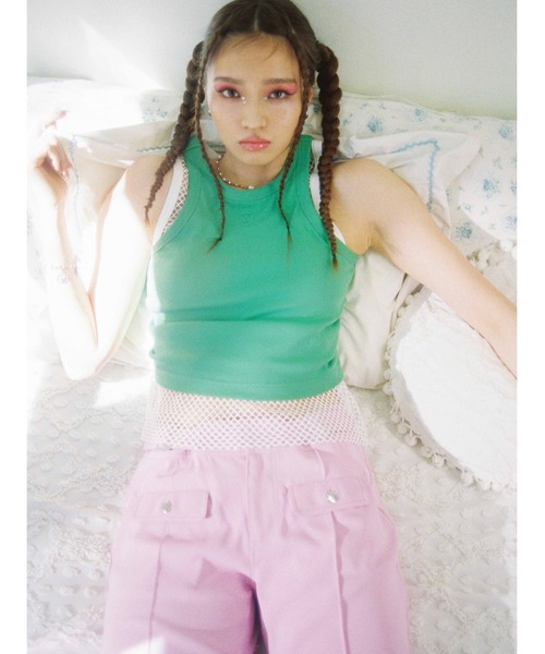 jouetie(ジュエティ)の「カラーアメスリブラトップ(タンクトップ・レディース・オフホワイト/ブラック/ピンク/グリーン/ブルー・MEDIUM)」の4枚目の写真