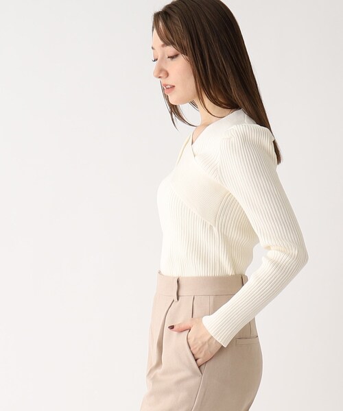 index(インデックス)の「◆アシメネック パワーショルダーリブニット(ニット/セーター・レディース・ベージュ/オフホワイト/ダークパープル・00)」の12枚目の写真
