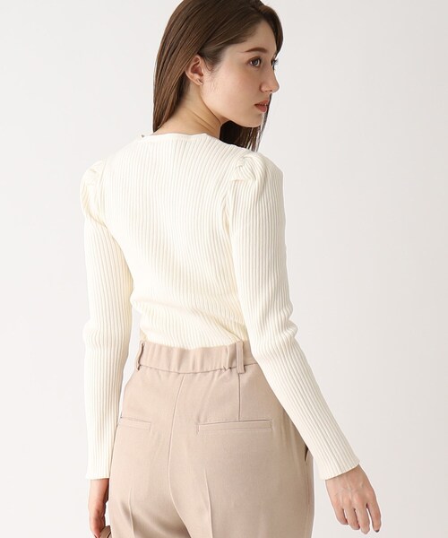 index(インデックス)の「◆アシメネック パワーショルダーリブニット(ニット/セーター・レディース・ベージュ/オフホワイト/ダークパープル・00)」の20枚目の写真