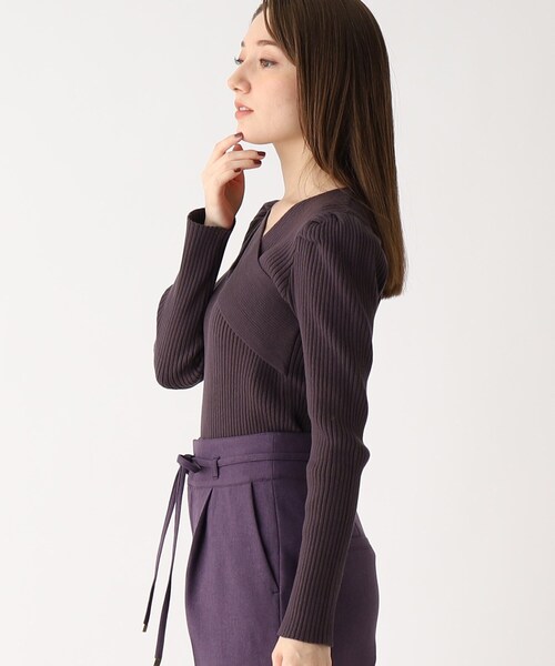 index(インデックス)の「◆アシメネック パワーショルダーリブニット(ニット/セーター・レディース・ベージュ/オフホワイト/ダークパープル・00)」の13枚目の写真