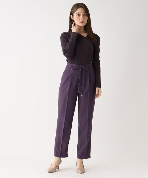 index(インデックス)の「◆アシメネック パワーショルダーリブニット(ニット/セーター・レディース・ベージュ/オフホワイト/ダークパープル・00)」の6枚目の写真