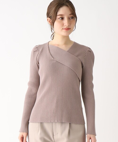 index(インデックス)の「◆アシメネック パワーショルダーリブニット(ニット/セーター・レディース・ベージュ/オフホワイト/ダークパープル・00)」の11枚目の写真