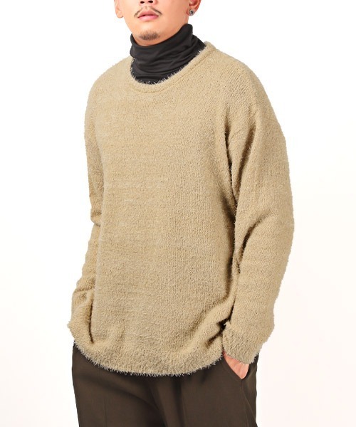 LUXSTYLE(ラグスタイル)の「クルーネックシャギーニット(ニット/セーター・メンズ・ベージュ/ホワイト/グレー/ブラック・M/L)」の1枚目の写真