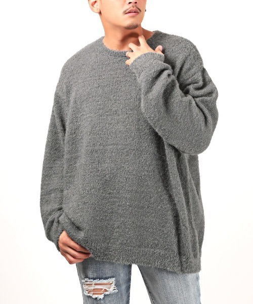 LUXSTYLE(ラグスタイル)の「クルーネックシャギーニット(ニット/セーター・メンズ・ベージュ/ホワイト/グレー/ブラック・M/L)」の4枚目の写真