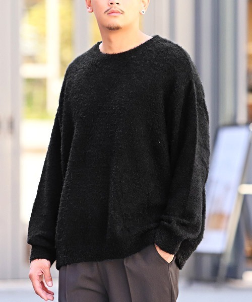 LUXSTYLE(ラグスタイル)の「クルーネックシャギーニット(ニット/セーター・メンズ・ベージュ/ホワイト/グレー/ブラック・M/L)」の3枚目の写真