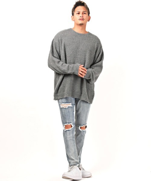 LUXSTYLE(ラグスタイル)の「クルーネックシャギーニット(ニット/セーター・メンズ・ベージュ/ホワイト/グレー/ブラック・M/L)」の7枚目の写真