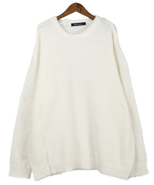 LUXSTYLE(ラグスタイル)の「クルーネックシャギーニット(ニット/セーター・メンズ・ベージュ/ホワイト/グレー/ブラック・M/L)」の9枚目の写真