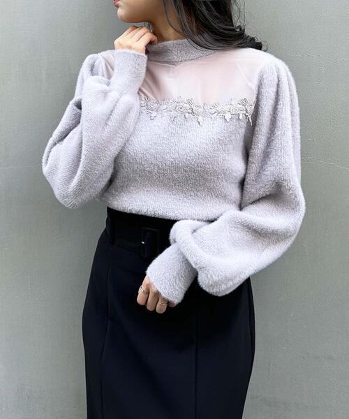 INGNI(イング)の「フェザーヤーンデコルテシアーニット(ニット/セーター・レディース・オフホワイト/ブラック/グレー系その他・M)」の5枚目の写真