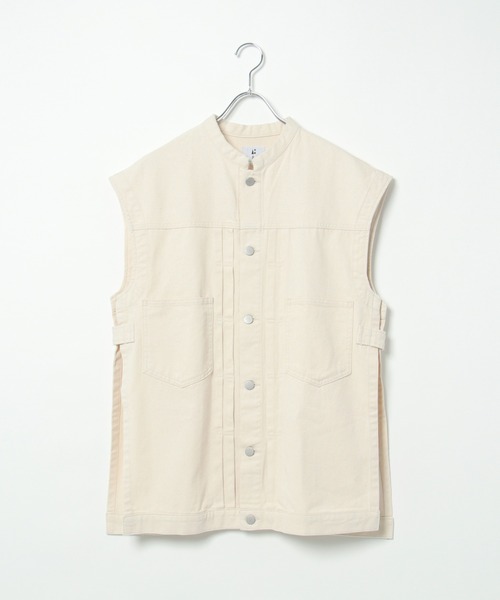 LBC(エルビーシー)の「LBC スリーブレスジャケット(デニムジャケット・レディース・オフホワイト/ネイビー・M)」の1枚目の写真