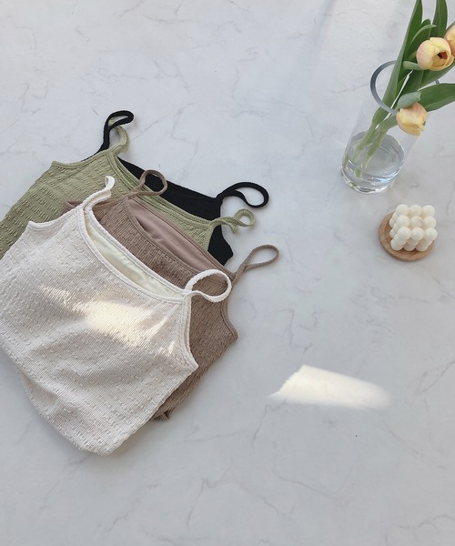 AS KNOW AS plus（アズノゥアズプラス）の「○カップ付き ふくれジャカードキャミソール（キャミソール・レディース・ライトグリーン/アイボリー/ブラック/ベージュ・FREE）」の2枚目の写真