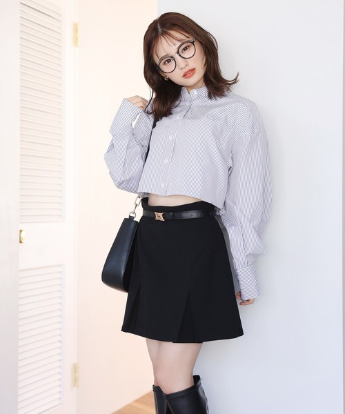 one after another NICE CLAUP(ワンアフターアナザーナイスクラップ)の「ワンポイント刺繍クロップドシャツ 2023SS(シャツ/ブラウス・レディース・オフホワイト/ピンク/ストライプ・FREE)」の9枚目の写真