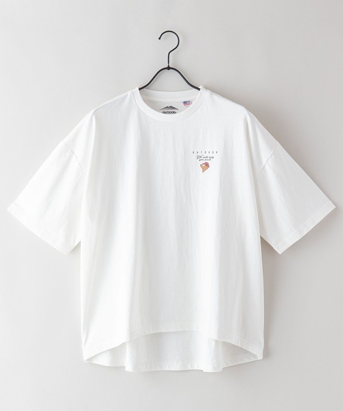 OUTDOOR PRODUCTS（アウトドアプロダクツ）の「USAコットン　プリントTシャツ　バックプリント　ラウンドテール　ビッグシルエット（Tシャツ/カットソー・レディース・ホワイト/ベージュ/ブラック・FREE）」の4枚目の写真