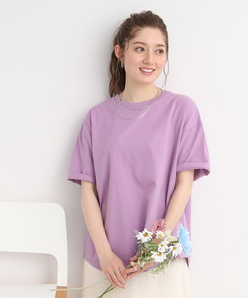 DRESKIP（ドレスキップ）の「◆【遮熱/接触冷感/UVカット】AIR SHIELRD オーバーサイズTシャツ（Tシャツ/カットソー・レディース・グリーン/パープル/ブラック/オフホワイト/ホワイト系5・02/03/04）」の5枚目の写真