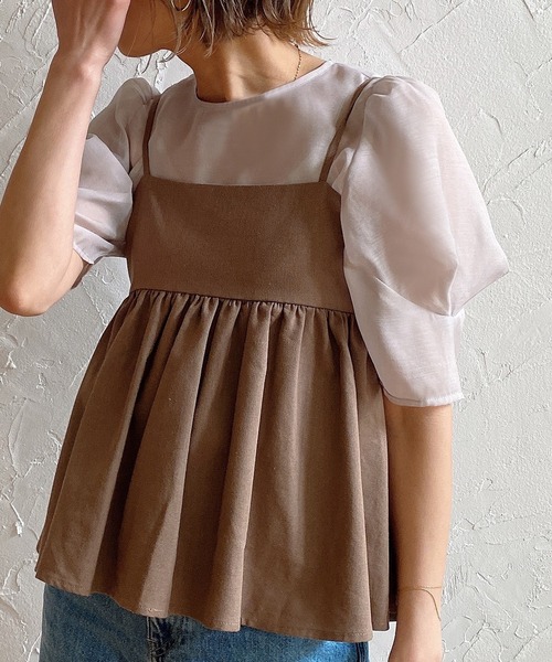 JUNOAH(ジュノア)の「パフスリーブシアートップス(Tシャツ/カットソー・レディース・グレイッシュベージュ/アイボリー/ブラック・MEDIUM/LARGE/X-LARGE)」の3枚目の写真