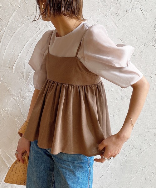 JUNOAH(ジュノア)の「パフスリーブシアートップス(Tシャツ/カットソー・レディース・グレイッシュベージュ/アイボリー/ブラック・MEDIUM/LARGE/X-LARGE)」の10枚目の写真