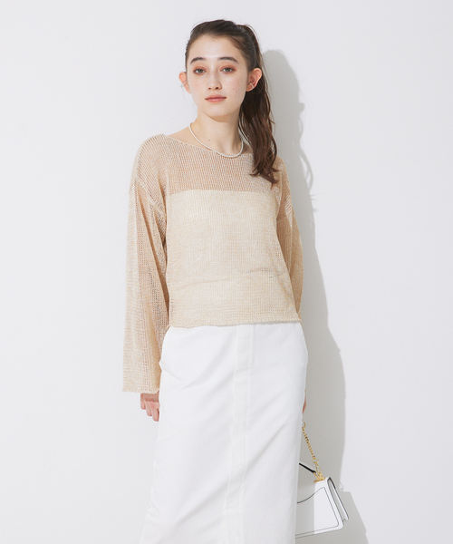 Rouge vif（ルージュヴィフ）の「ペーパーニットシアープルオーパー（ニット/セーター・レディース・ベージュ/ブラック・フリー）」の9枚目の写真