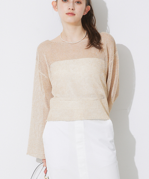 Rouge vif（ルージュヴィフ）の「ペーパーニットシアープルオーパー（ニット/セーター・レディース・ベージュ/ブラック・フリー）」の2枚目の写真