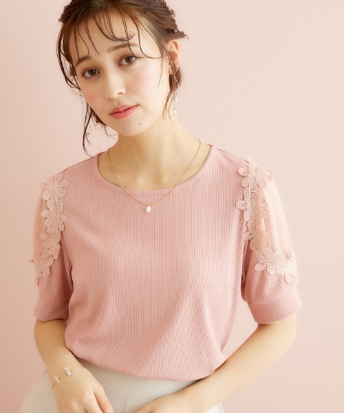 marun(マルン)の「<大きいサイズ> フラワーレースモチーフ付きカットソー marun(Tシャツ/カットソー・レディース・ネイビー/ピンク・L/4L/LL/5L/3L)」の19枚目の写真