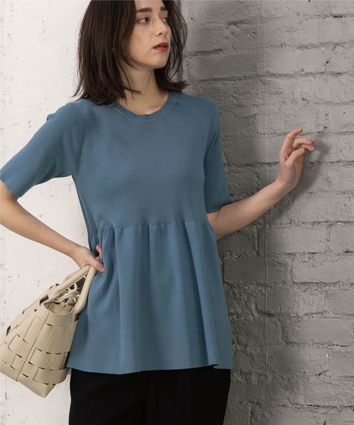 OPAQUE.CLIP(オペークドットクリップ)の「◆オーガニックコットン ペプラムニット【洗濯機洗い可/UVケア】(ニット/セーター・レディース・オフホワイト/ブラウン系その他/ライトブルー/ブラック/ピンク系/ライトグレー系7・36/38/40/42)」の6枚目の写真