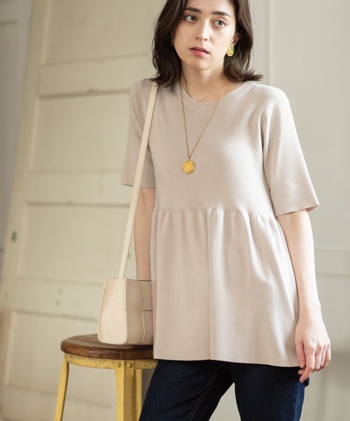 OPAQUE.CLIP(オペークドットクリップ)の「◆オーガニックコットン ペプラムニット【洗濯機洗い可/UVケア】(ニット/セーター・レディース・オフホワイト/ブラウン系その他/ライトブルー/ブラック/ピンク系/ライトグレー系7・36/38/40/42)」の21枚目の写真