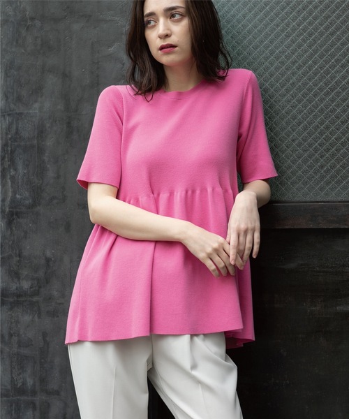 OPAQUE.CLIP(オペークドットクリップ)の「◆オーガニックコットン ペプラムニット【洗濯機洗い可/UVケア】(ニット/セーター・レディース・オフホワイト/ブラウン系その他/ライトブルー/ブラック/ピンク系/ライトグレー系7・36/38/40/42)」の14枚目の写真