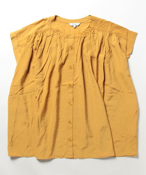 m.f.editorial（エムエフエディトリアル）の「m.f.エディトリアル レディース アイスグログラン バンドカラー半袖ブラウス（シャツ/ブラウス・レディース・イエロー系その他/ネイビー・LARGE/MEDIUM）」の4枚目の写真