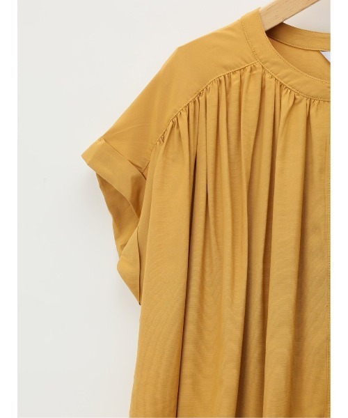 m.f.editorial（エムエフエディトリアル）の「m.f.エディトリアル レディース アイスグログラン バンドカラー半袖ブラウス（シャツ/ブラウス・レディース・イエロー系その他/ネイビー・LARGE/MEDIUM）」の6枚目の写真