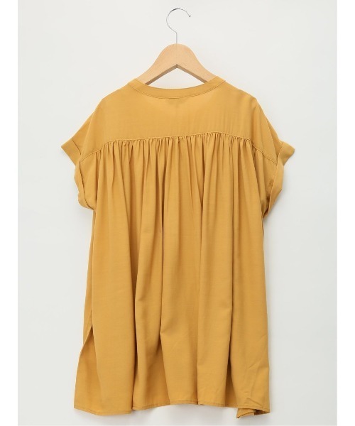 m.f.editorial（エムエフエディトリアル）の「m.f.エディトリアル レディース アイスグログラン バンドカラー半袖ブラウス（シャツ/ブラウス・レディース・イエロー系その他/ネイビー・LARGE/MEDIUM）」の7枚目の写真