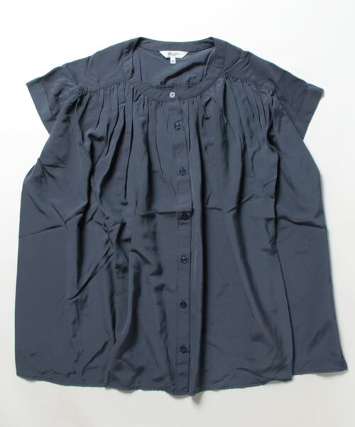 m.f.editorial（エムエフエディトリアル）の「m.f.エディトリアル レディース アイスグログラン バンドカラー半袖ブラウス（シャツ/ブラウス・レディース・イエロー系その他/ネイビー・LARGE/MEDIUM）」の9枚目の写真