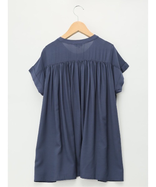 m.f.editorial（エムエフエディトリアル）の「m.f.エディトリアル レディース アイスグログラン バンドカラー半袖ブラウス（シャツ/ブラウス・レディース・イエロー系その他/ネイビー・LARGE/MEDIUM）」の10枚目の写真