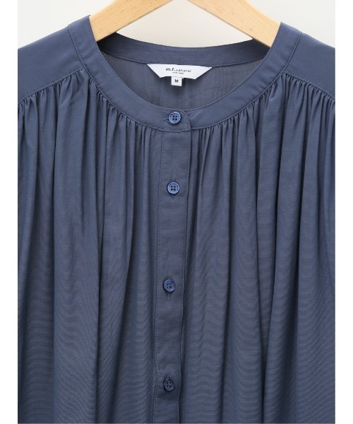 m.f.editorial（エムエフエディトリアル）の「m.f.エディトリアル レディース アイスグログラン バンドカラー半袖ブラウス（シャツ/ブラウス・レディース・イエロー系その他/ネイビー・LARGE/MEDIUM）」の11枚目の写真