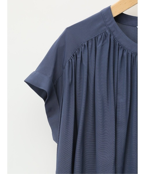 m.f.editorial（エムエフエディトリアル）の「m.f.エディトリアル レディース アイスグログラン バンドカラー半袖ブラウス（シャツ/ブラウス・レディース・イエロー系その他/ネイビー・LARGE/MEDIUM）」の12枚目の写真