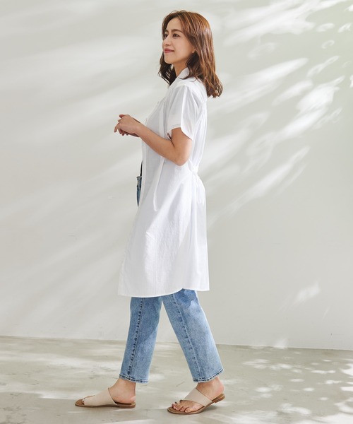 Arnold Palmer（アーノルドパーマー）の「ギャザー 半袖 シャツワンピース（シャツワンピース・レディース・ホワイト/ブラック/サックスブルー・S/M/L）」の10枚目の写真