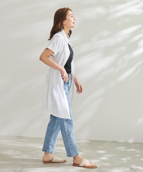 Arnold Palmer（アーノルドパーマー）の「ギャザー 半袖 シャツワンピース（シャツワンピース・レディース・ホワイト/ブラック/サックスブルー・S/M/L）」の12枚目の写真