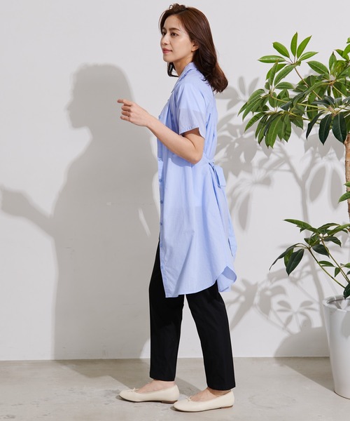 Arnold Palmer（アーノルドパーマー）の「ギャザー 半袖 シャツワンピース（シャツワンピース・レディース・ホワイト/ブラック/サックスブルー・S/M/L）」の18枚目の写真