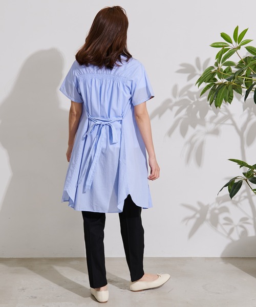 Arnold Palmer（アーノルドパーマー）の「ギャザー 半袖 シャツワンピース（シャツワンピース・レディース・ホワイト/ブラック/サックスブルー・S/M/L）」の20枚目の写真