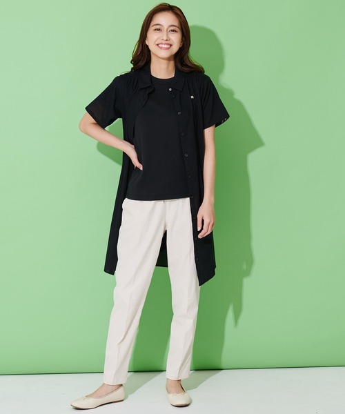 Arnold Palmer（アーノルドパーマー）の「ギャザー 半袖 シャツワンピース（シャツワンピース・レディース・ホワイト/ブラック/サックスブルー・S/M/L）」の13枚目の写真