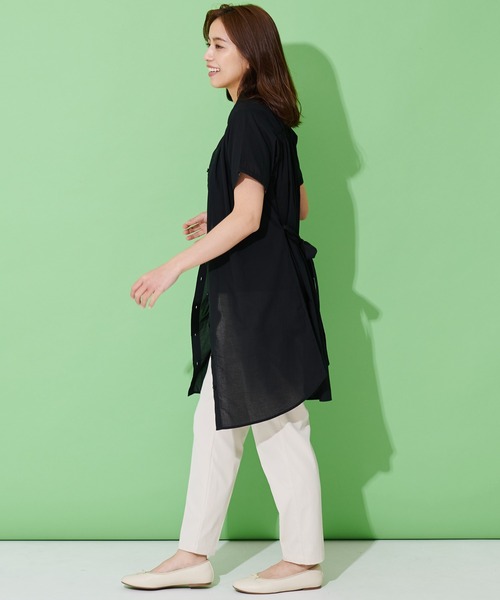 Arnold Palmer（アーノルドパーマー）の「ギャザー 半袖 シャツワンピース（シャツワンピース・レディース・ホワイト/ブラック/サックスブルー・S/M/L）」の14枚目の写真