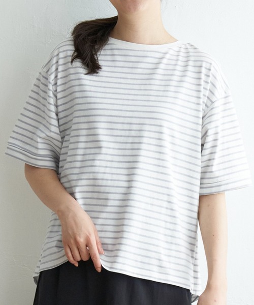 ikka(イッカ)の「コットンUSAバックシャンプルオーバー(Tシャツ/カットソー・レディース・グリーン/グレー/ネイビー/オフホワイト・M/L/S)」の2枚目の写真